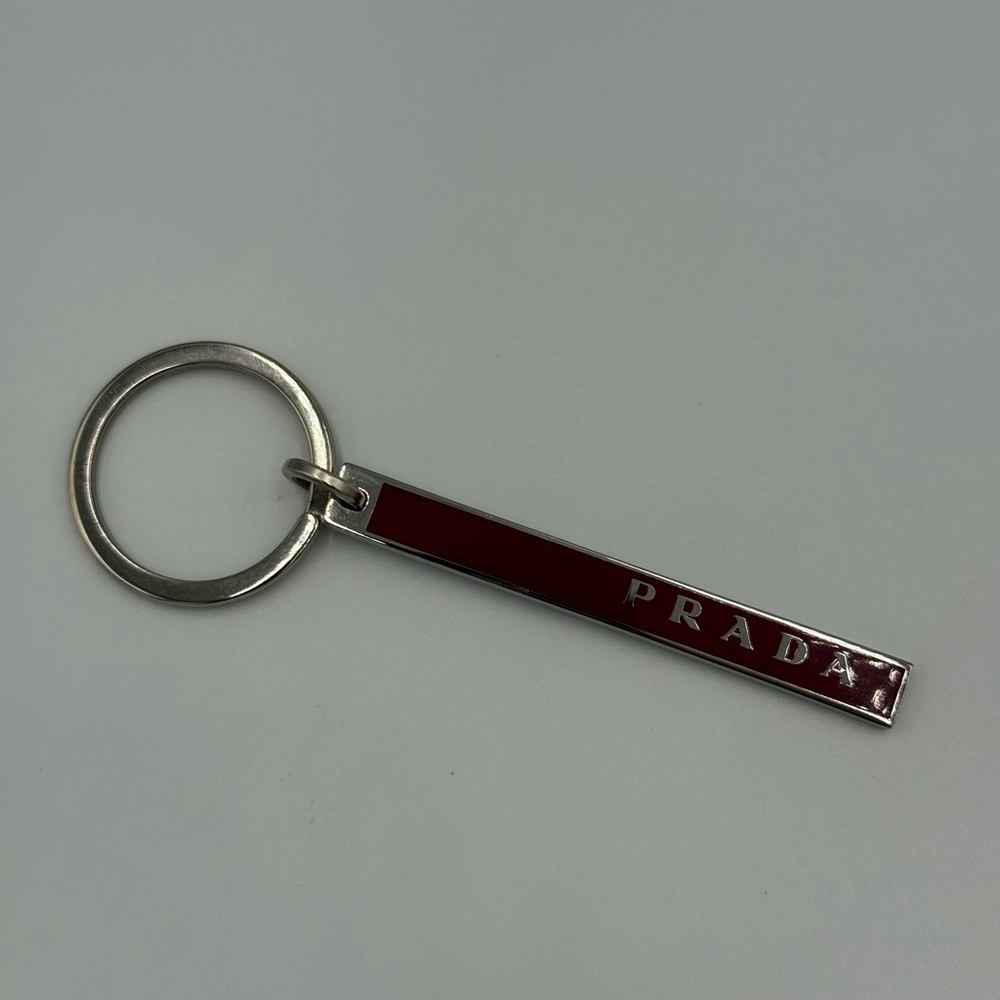 Prada Burgundy Bar Keyring with Silver Trim
